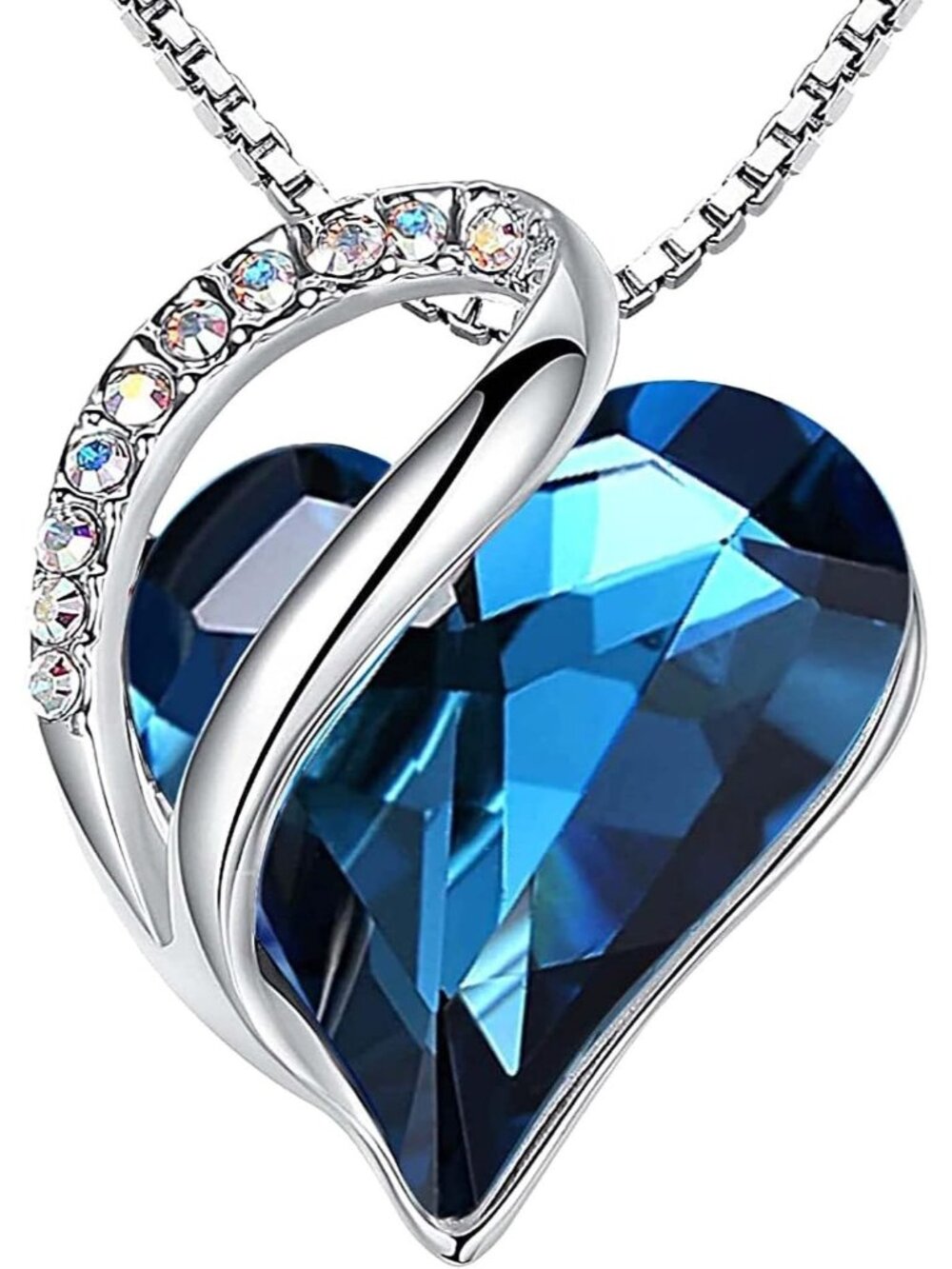 Women 18+2 Inch Royal Blue Infinity Love Birthstone Heart Crystal Necklace